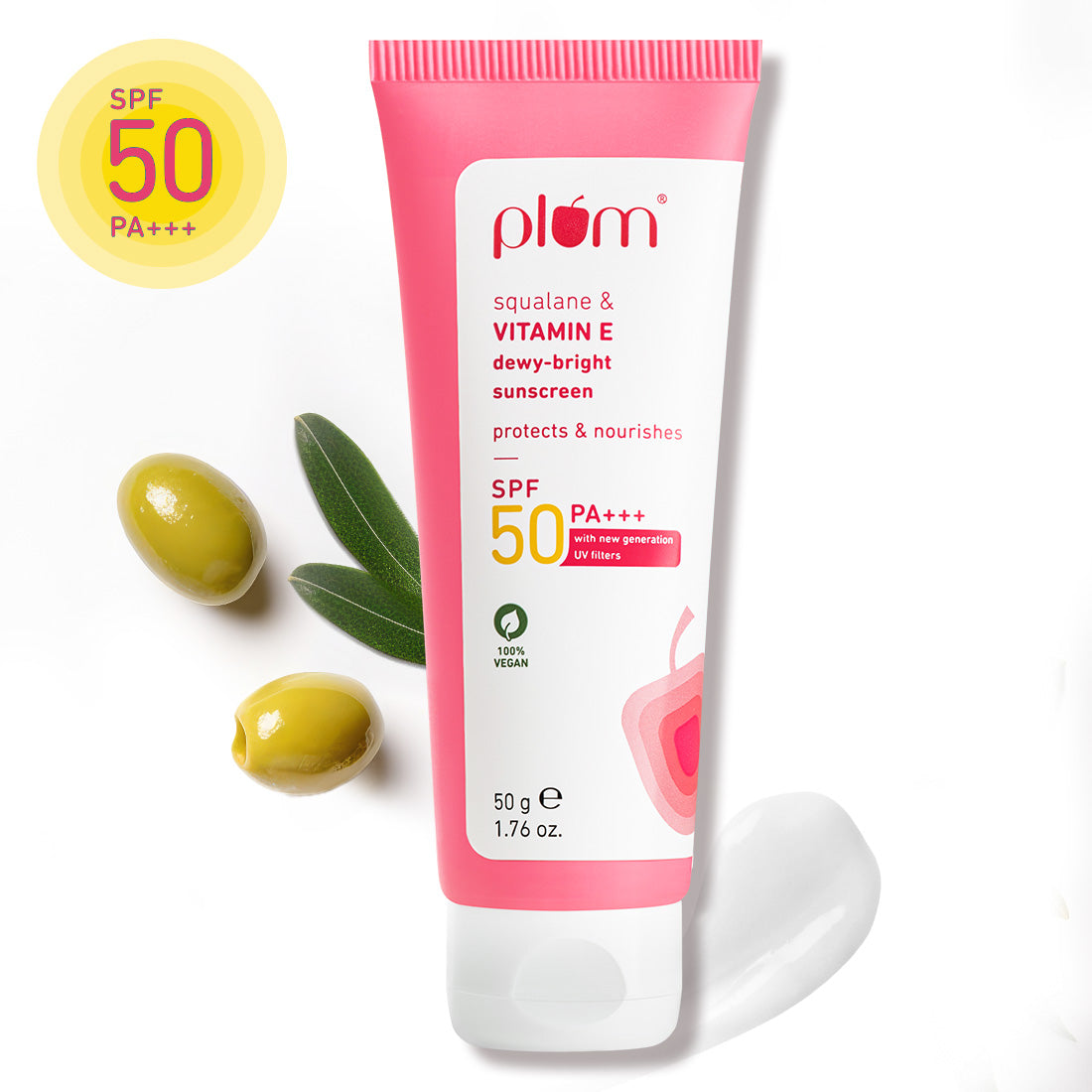 Plum Squalane & Vitamin E SPF 50 PA+++ Sunscreen | 50 g | iBellaa