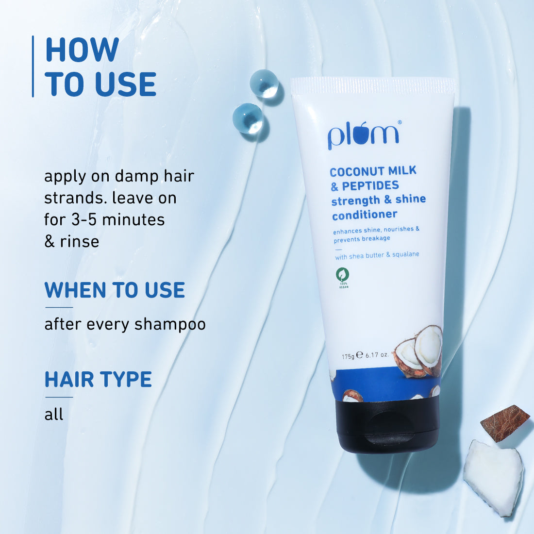 Plum Coconut Milk & Peptides Strength & Shine Conditioner 175 g | iBellaa