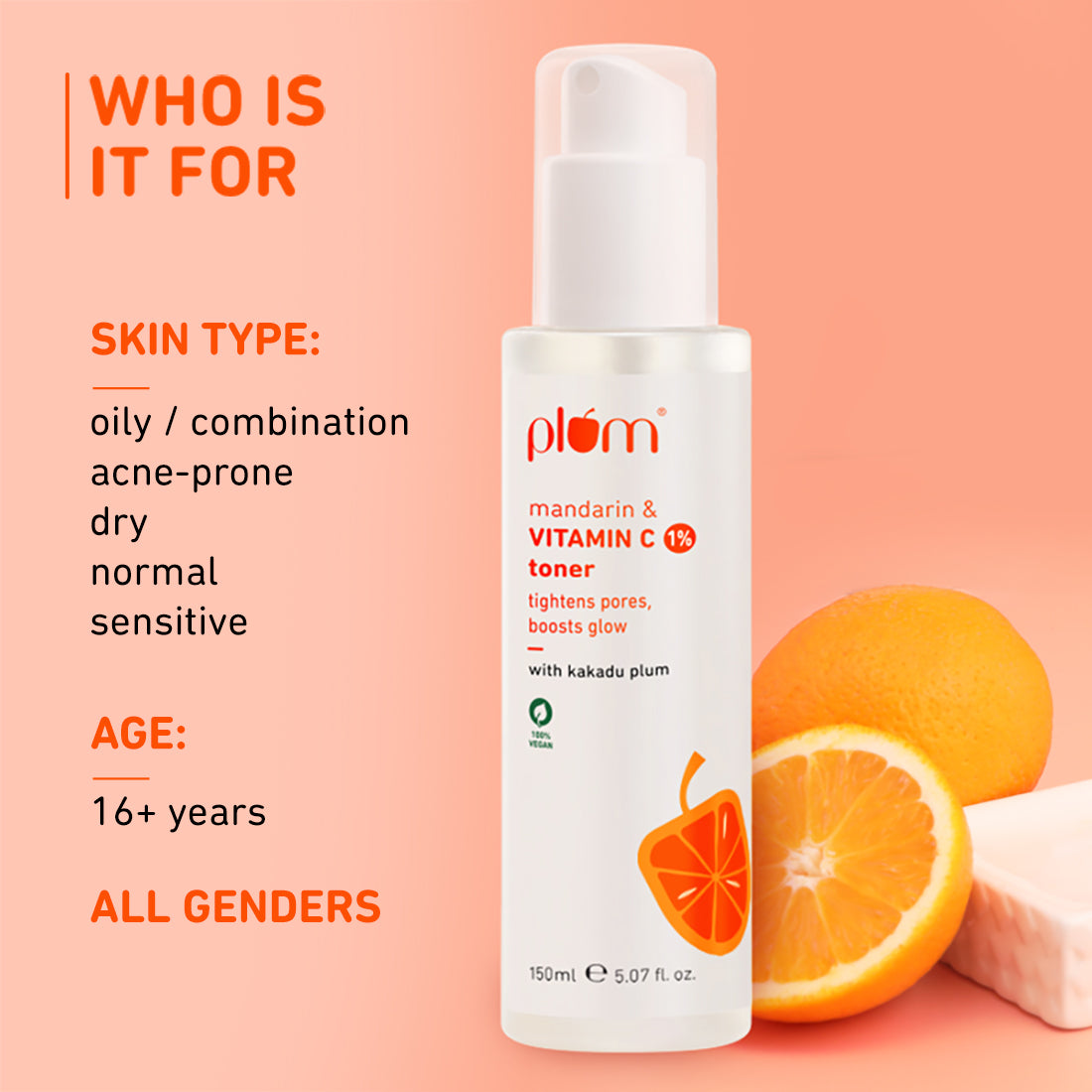 Plum Vitamin C Face Toner with Mandarin & Kakadu Plum | 150 ml | iBellaa