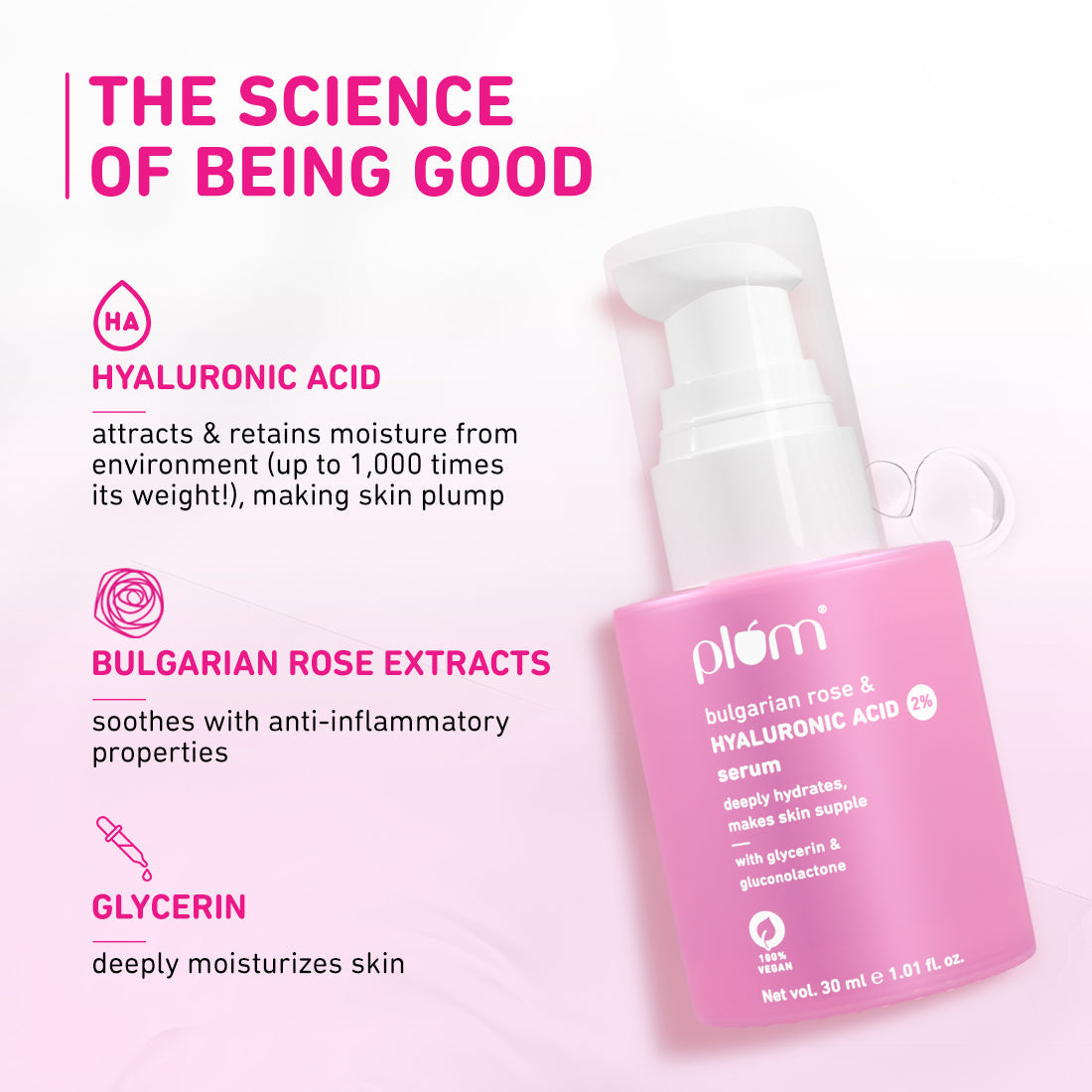 Plum 2% Hyaluronic Acid Face Serum with Bulgarian Rose | 30 ml | iBellaa