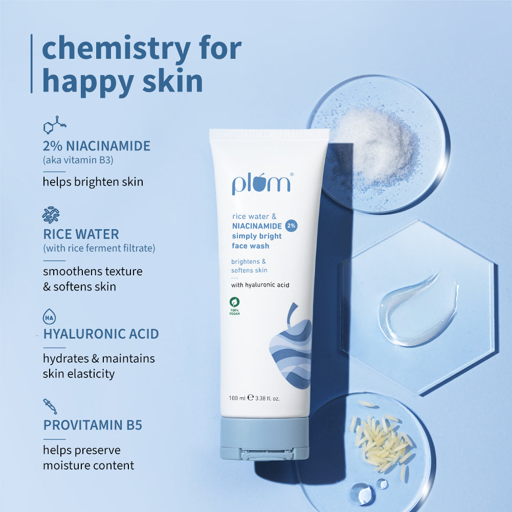 Plum 2% Niacinamide & Rice Water Simply Bright Face Wash | 100 ml | iBellaa