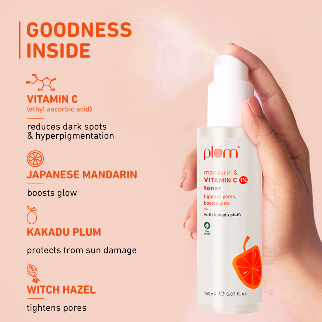 Plum Vitamin C Face Toner with Mandarin & Kakadu Plum | 150 ml | iBellaa