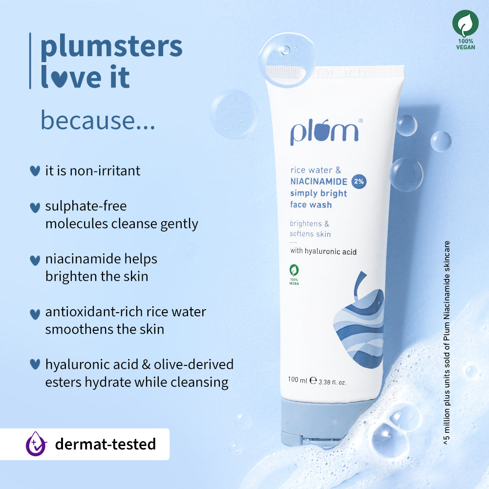 Plum 2% Niacinamide & Rice Water Simply Bright Face Wash | 100 ml | iBellaa