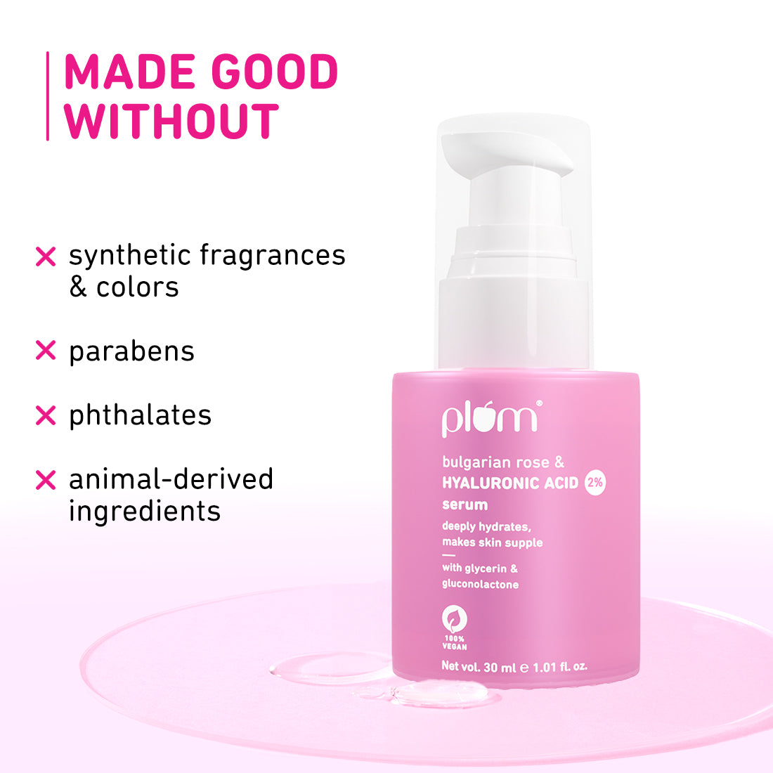 Plum 2% Hyaluronic Acid Face Serum with Bulgarian Rose | 30 ml | iBellaa