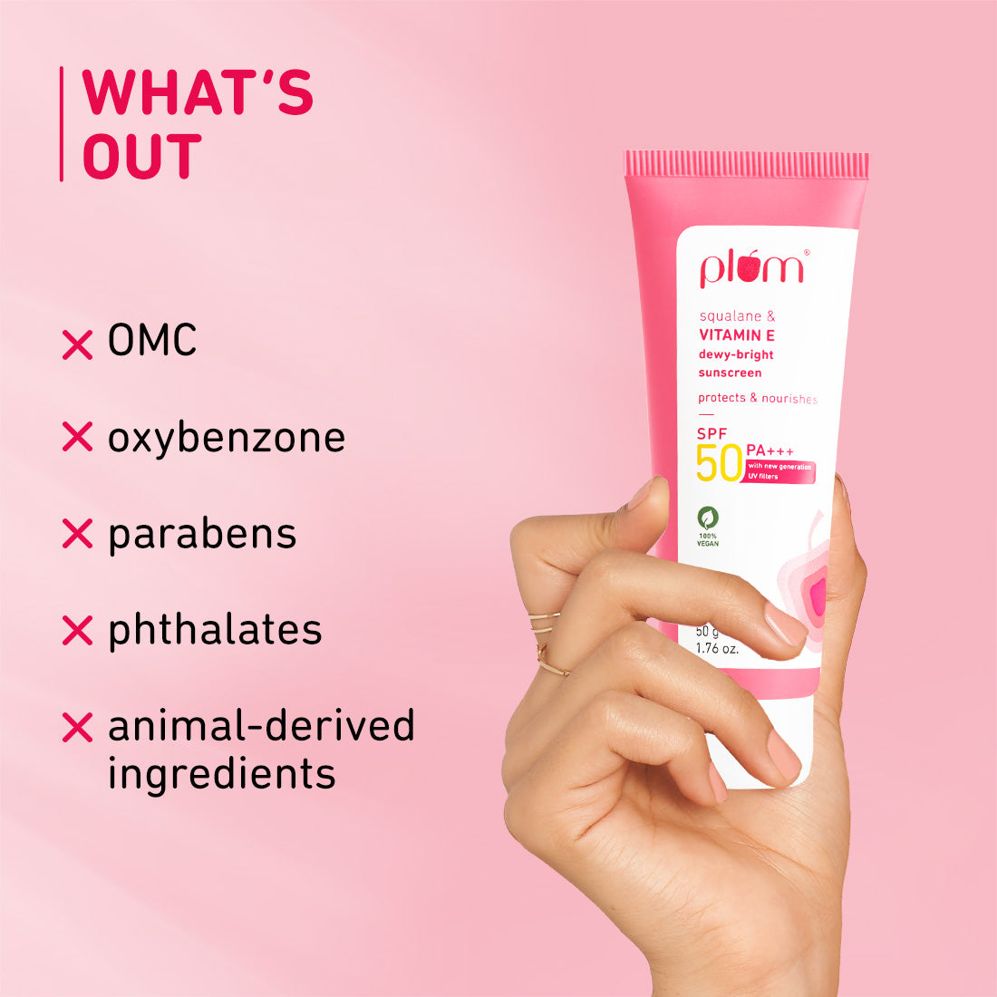 Plum Squalane & Vitamin E SPF 50 PA+++ Sunscreen | 50 g | iBellaa