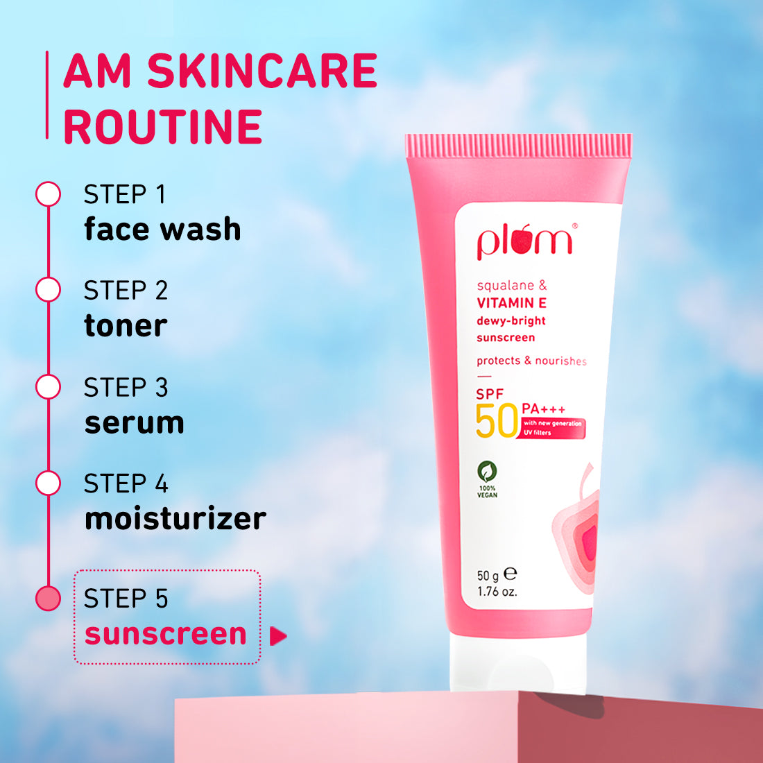 Plum Squalane & Vitamin E SPF 50 PA+++ Sunscreen | 50 g | iBellaa