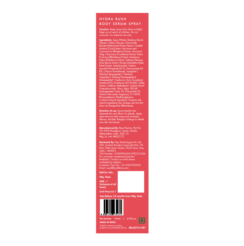mCaffeine Hydra Rush Body Serum Spray - Crushed Berries, 110ml | iBellaa