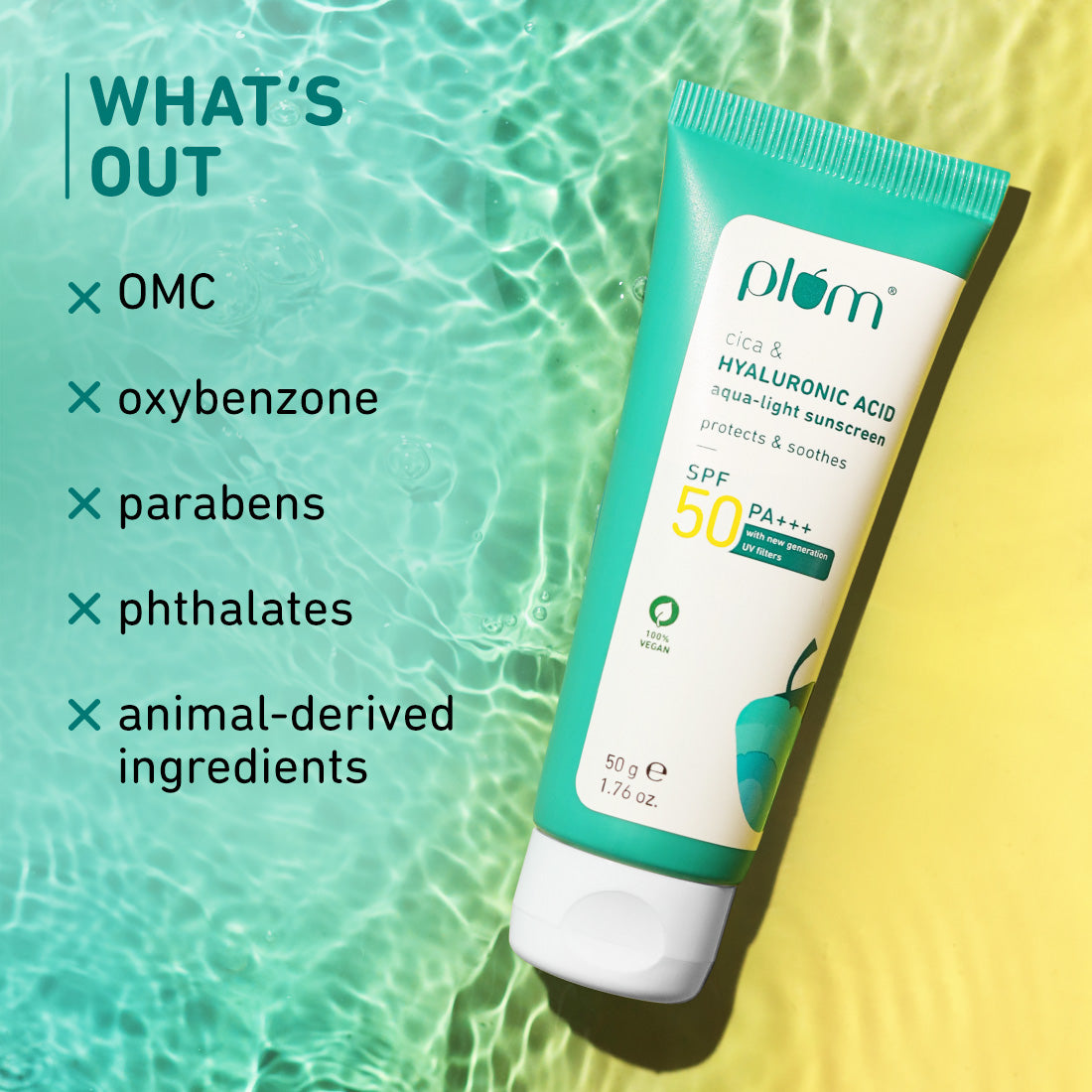 Plum Cica & Hyaluronic Acid SPF 50 PA+++ Sunscreen | 50 g | iBellaa