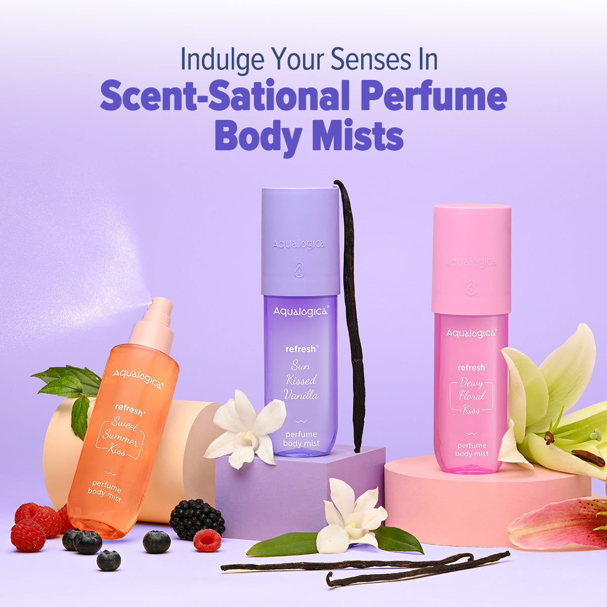 Aqualogica Refresh+ Sun Kissed Vanilla Perfume Body Mist with Zemea & Hyaluronic Acid - 150 ml | iBellaa