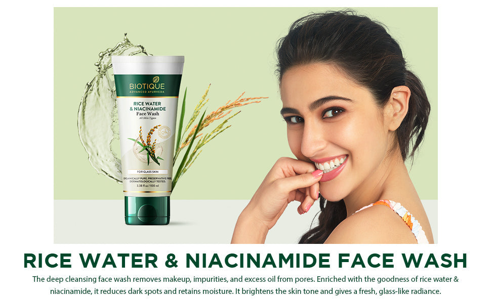Biotique Rice Water & Niacinamide Gel Face Wash 100ml | iBellaa