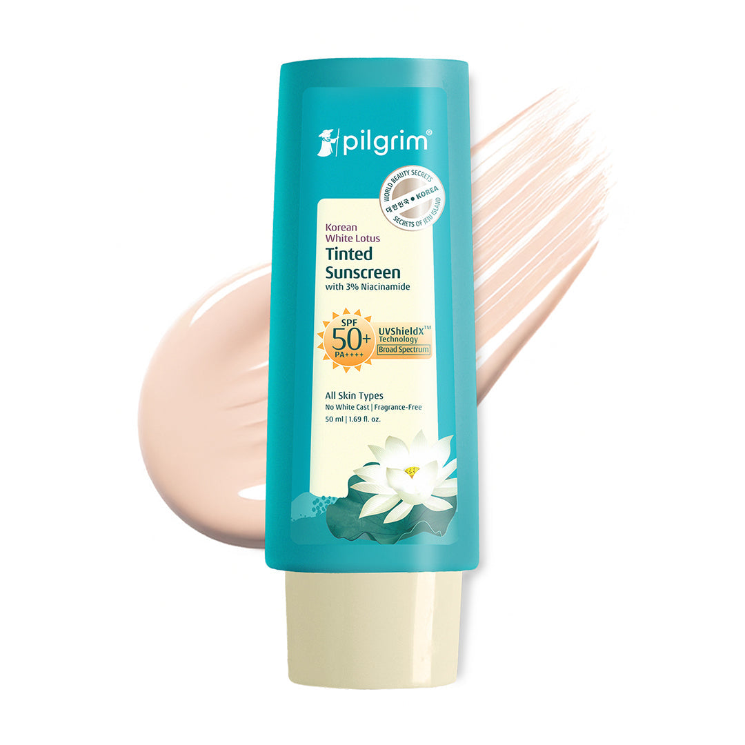 Pilgrim Korean White Lotus Tinted Sunscreen SPF 50+ PA++++ | 50 ml | iBellaa