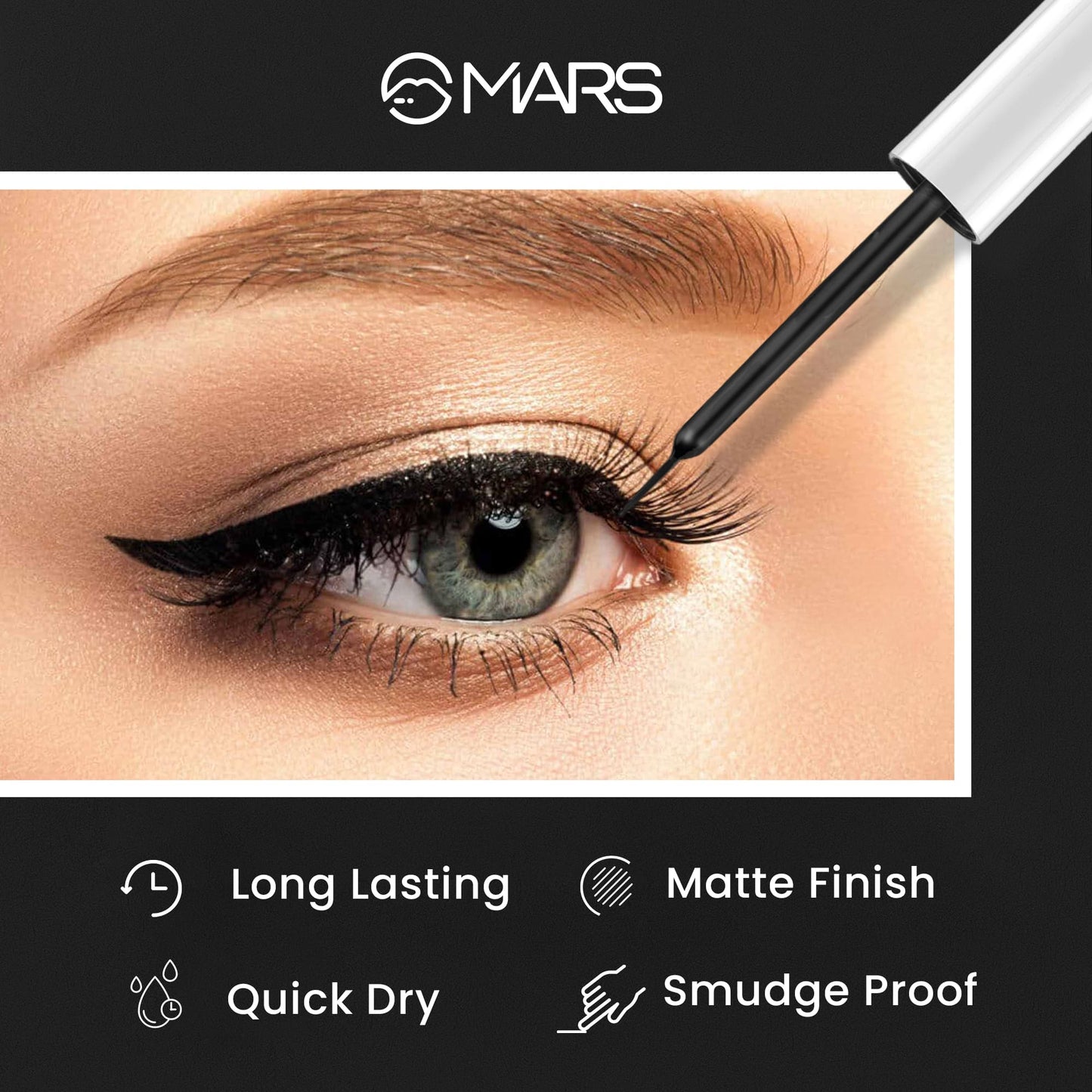 MARS Black Liquid Eyeliner | Free Flow Eyeliner | 6 ml | iBellaa