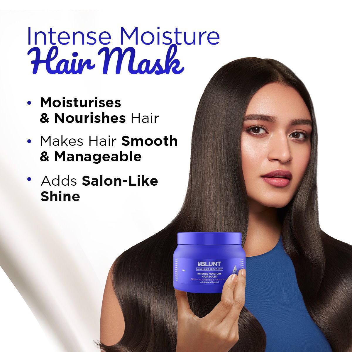 BBLUNT Intense Moisture Hair Mask with Jojoba Oil & Vitamin E for Nourished & Shiny Hair- 250 g | iBellaa