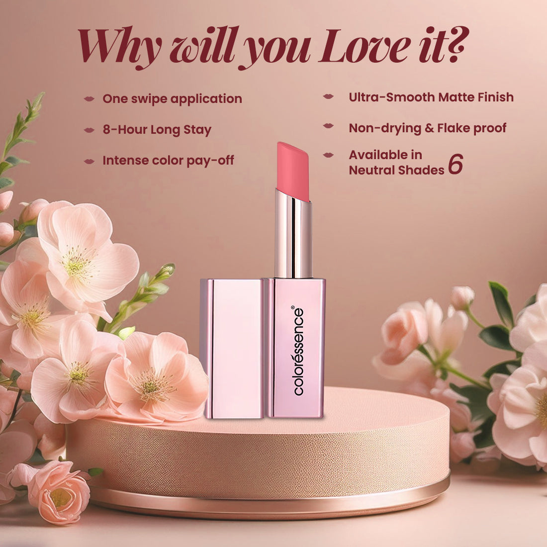 Coloressence Roseate Nudes Long Stay Creamy Matte Lipstick | 3.3 g | iBellaa