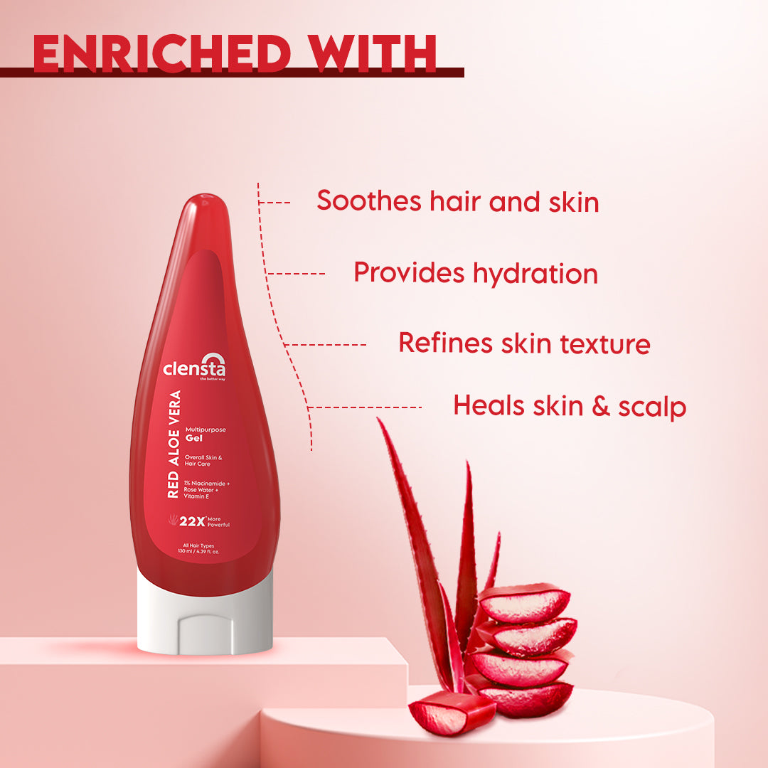 Clensta Red Aloe Vera Multipurpose Gel | 1% Niacinamide, Rose Water & Vitamin E | 130 ml | iBellaa
