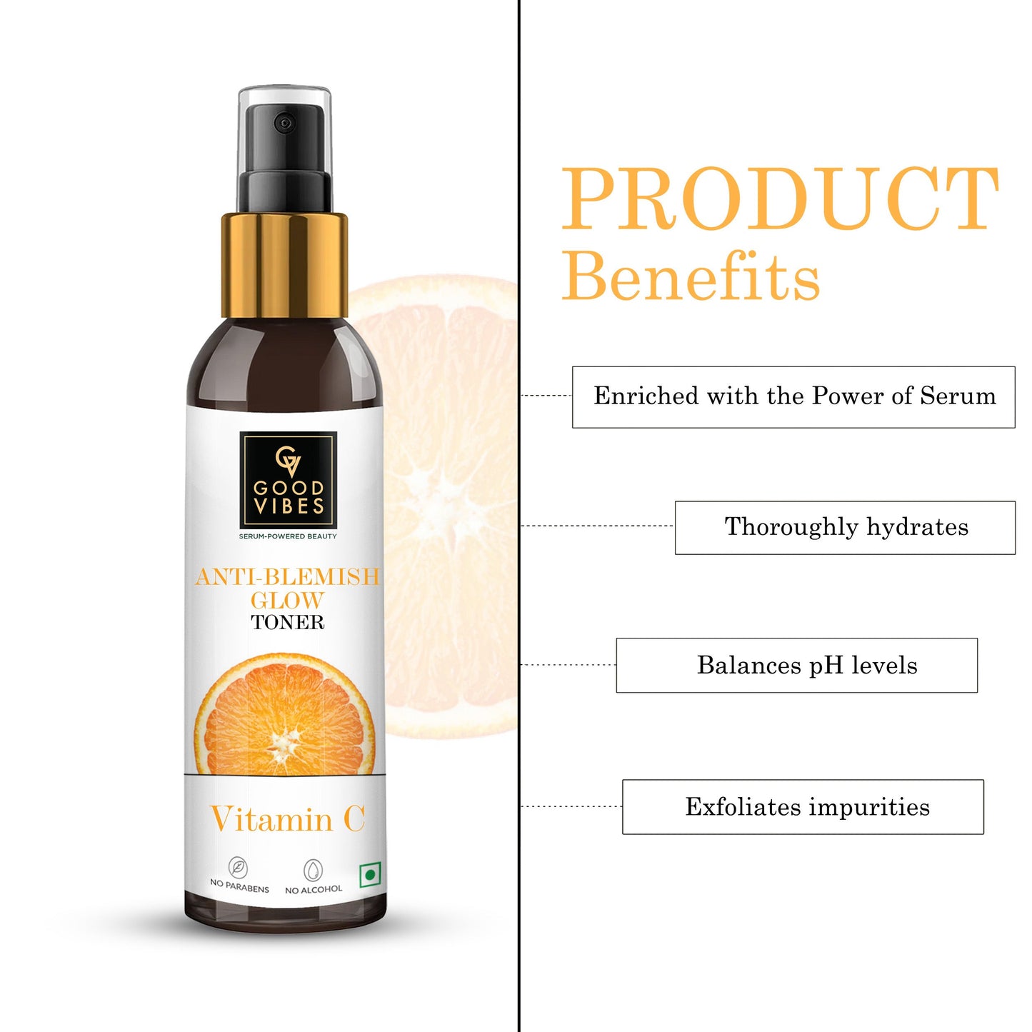 Good Vibes Anti Blemish Glow Toner Vitamin C with Power of Serum | 200 ml | iBellaa