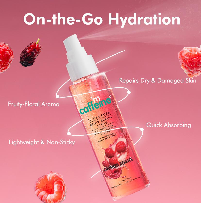mCaffeine Hydra Rush Body Serum Spray - Crushed Berries, 110ml | iBellaa