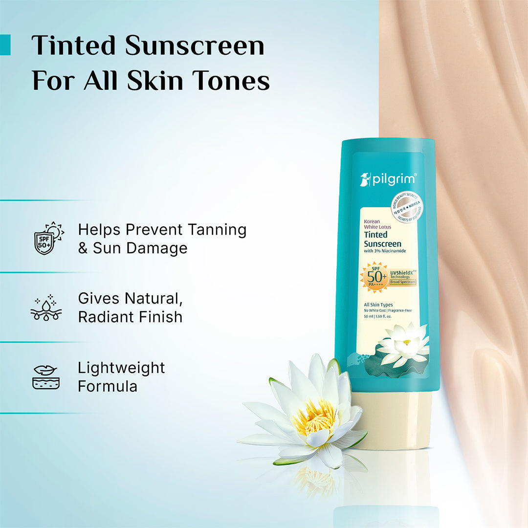 Pilgrim Korean White Lotus Tinted Sunscreen SPF 50+ PA++++ | 50 ml | iBellaa