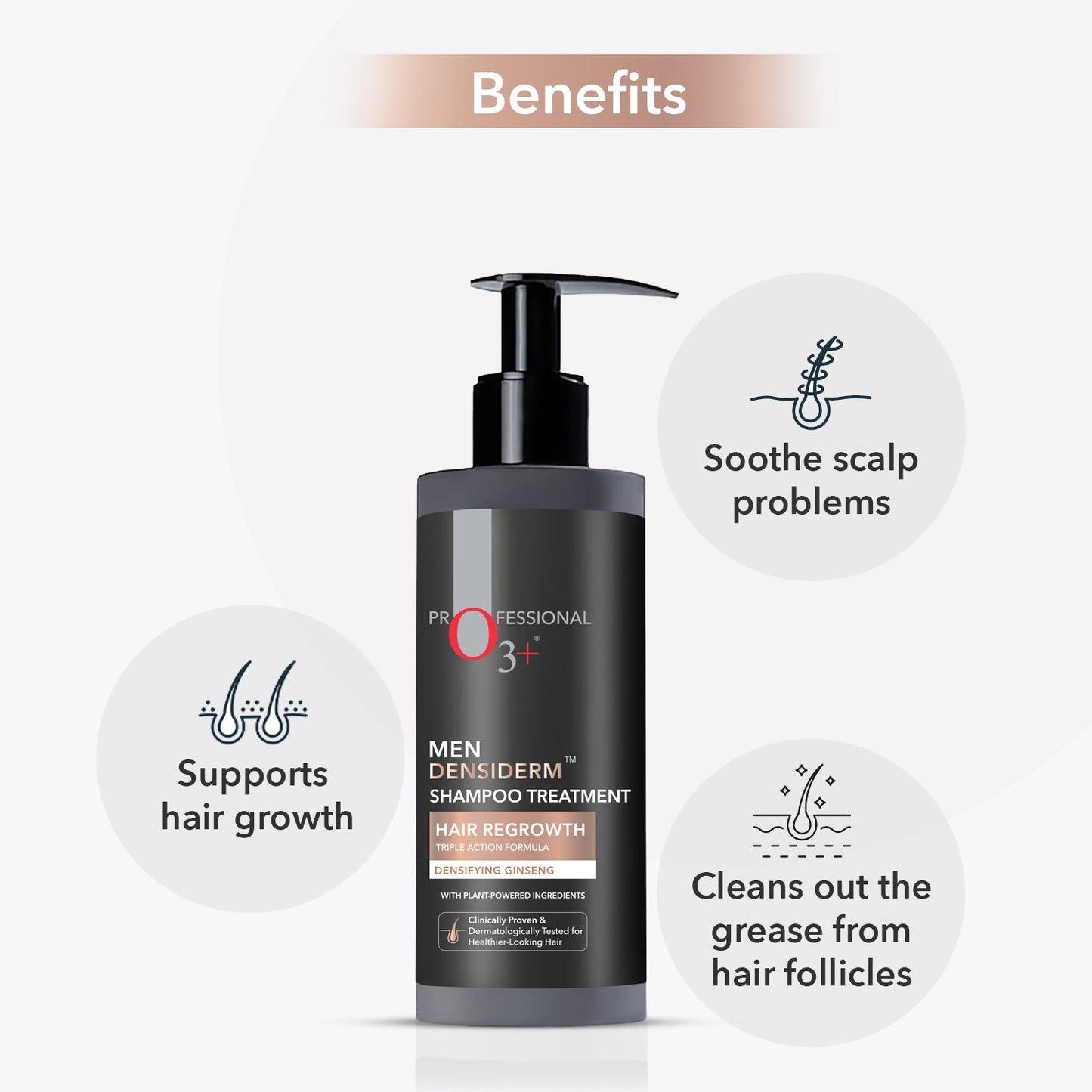 O3+ Men Densiderm Anti Hair Loss Shampoo for Dense hair & Regrowth | 200 ml | iBellaa