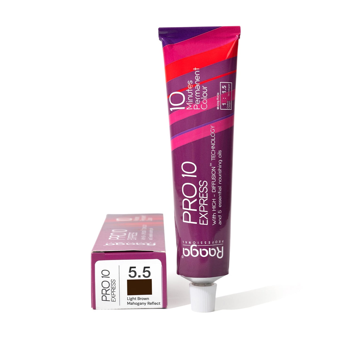 Raaga Professional Pro 10 Express Colour | 10 Minutes Permanent Hair Colour (Light Brown Mahogany Reflect 5.5) 90 g | iBellaa