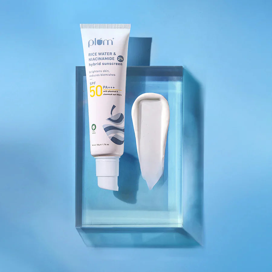 Plum 2% Niacinamide & Rice Water SPF 50 PA+++ Hybrid Sunscreen | iBellaa
