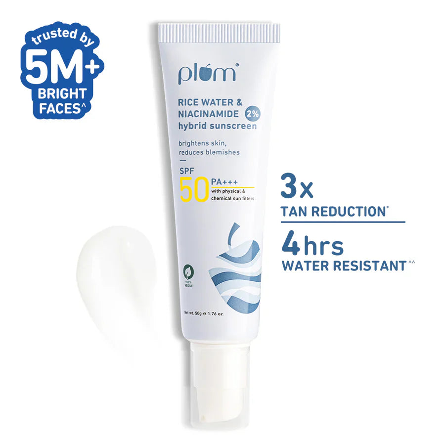 Plum 2% Niacinamide & Rice Water SPF 50 PA+++ Hybrid Sunscreen | iBellaa