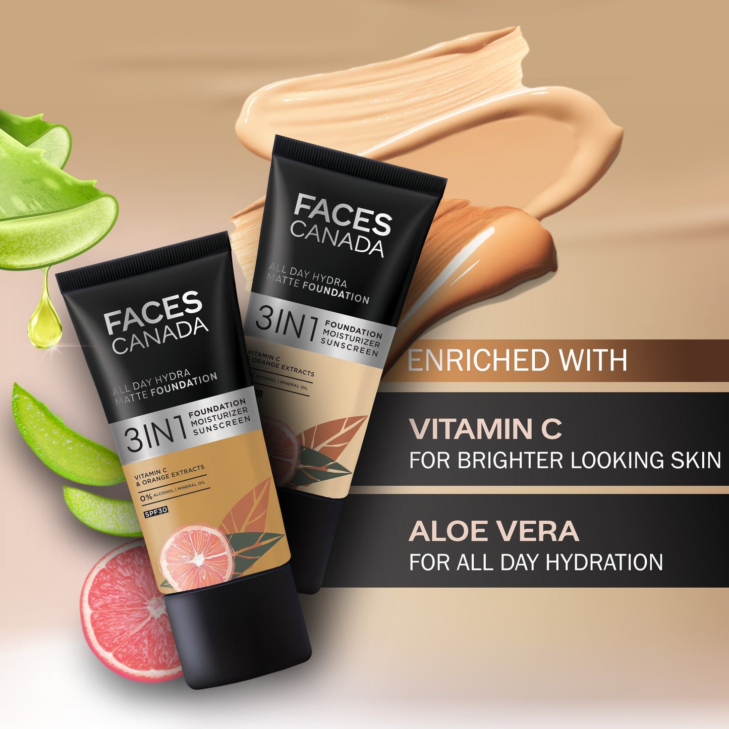 Faces Canada 3 in 1 All Day Hydra Matte Foundation | 25 ml | iBellaa