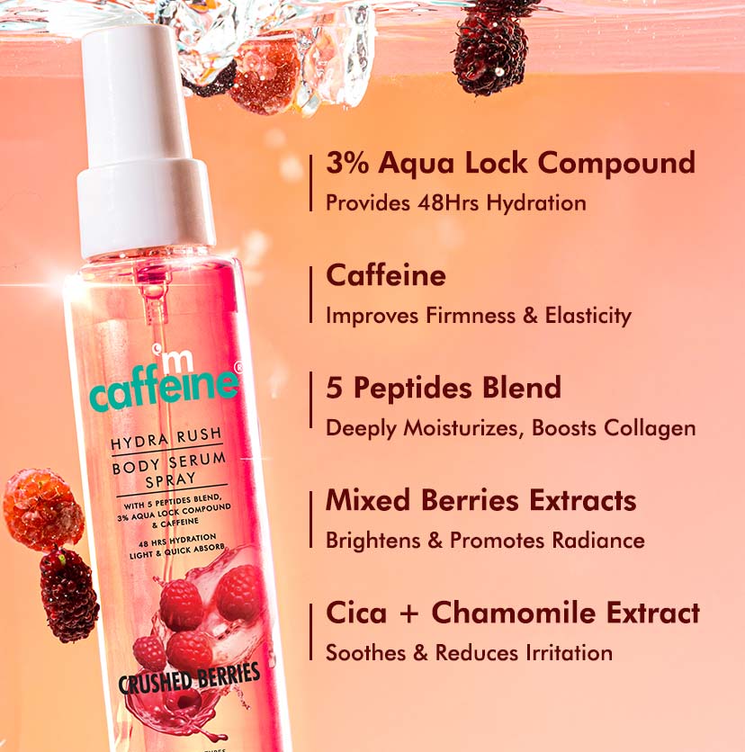 mCaffeine Hydra Rush Body Serum Spray - Crushed Berries, 110ml | iBellaa