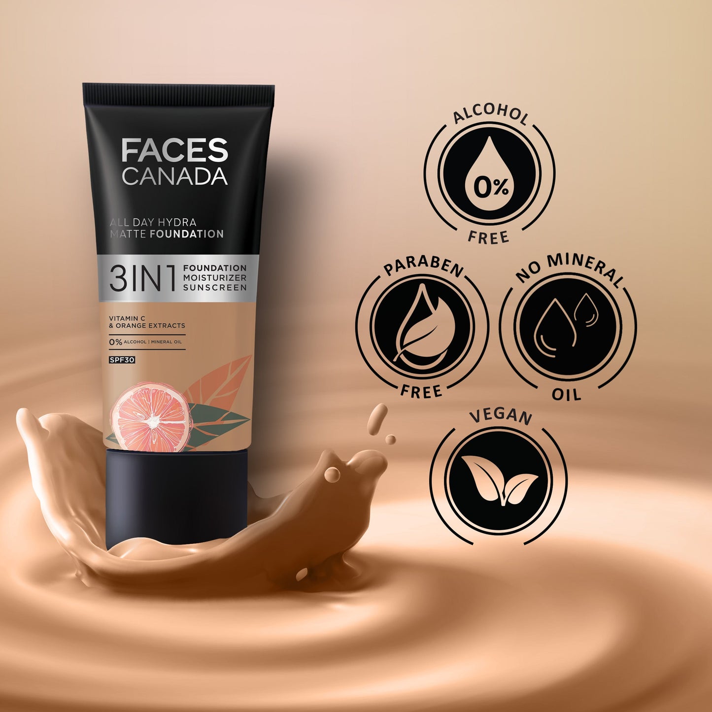 Faces Canada 3 in 1 All Day Hydra Matte Foundation | 25 ml | iBellaa