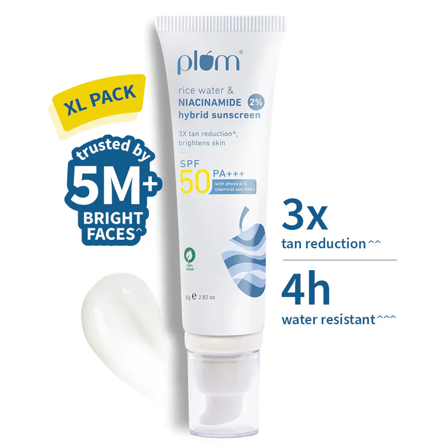 Plum 2% Niacinamide & Rice Water SPF 50 PA+++ Hybrid Sunscreen | iBellaa