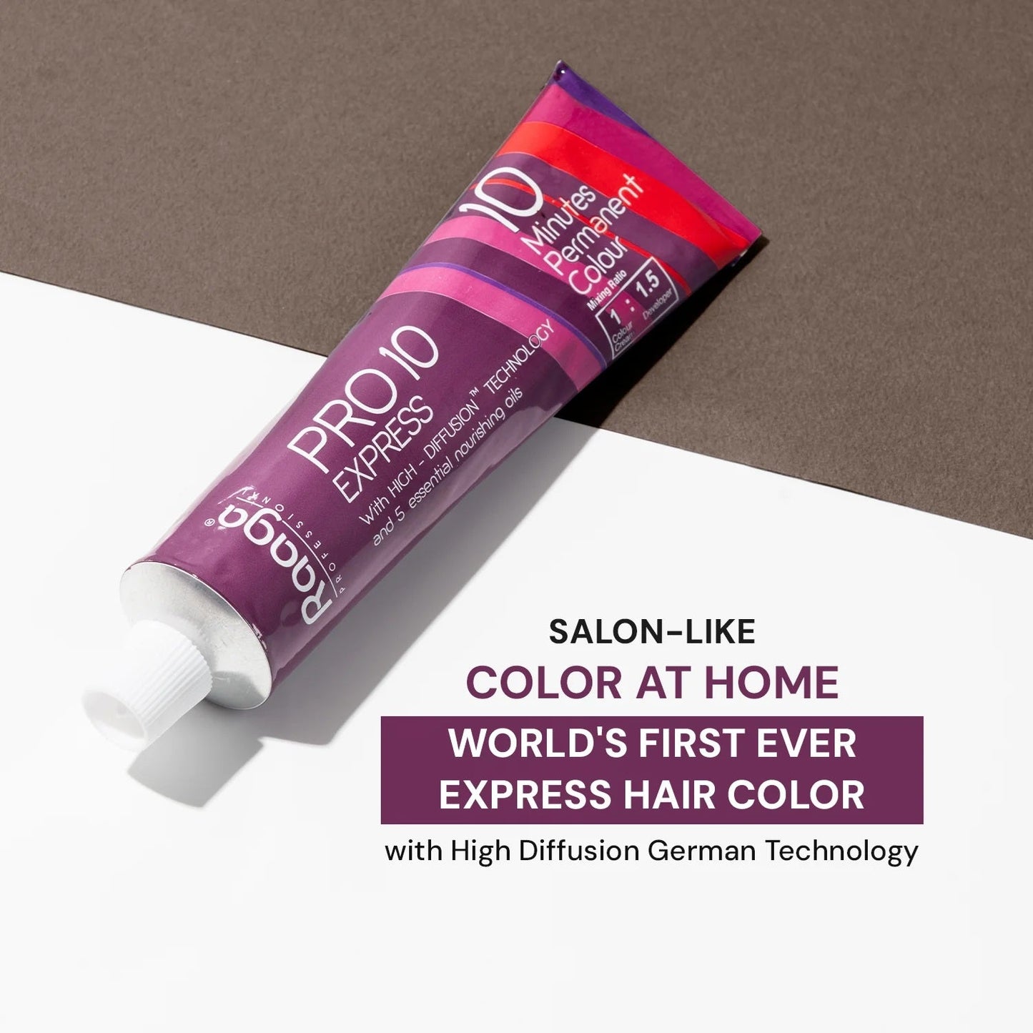Raaga Professional Pro 10 Express Colour | 10 Minutes Permanent Hair Colour (Light Brown Mahogany Reflect 5.5) 90 g | iBellaa