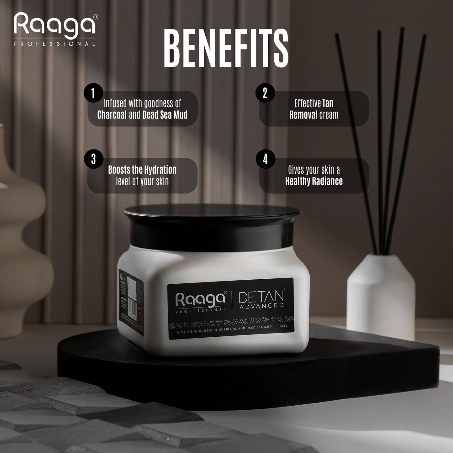 Raaga Professional De-Tan Advanced Pack | Charcoal and Dead Sea Mud | (500 gm) | iBellaa