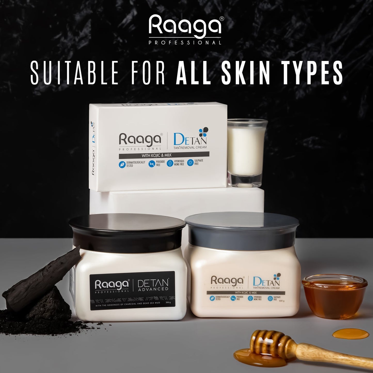 Raaga Professional De-Tan Advanced Pack | Charcoal and Dead Sea Mud | (500 gm) | iBellaa