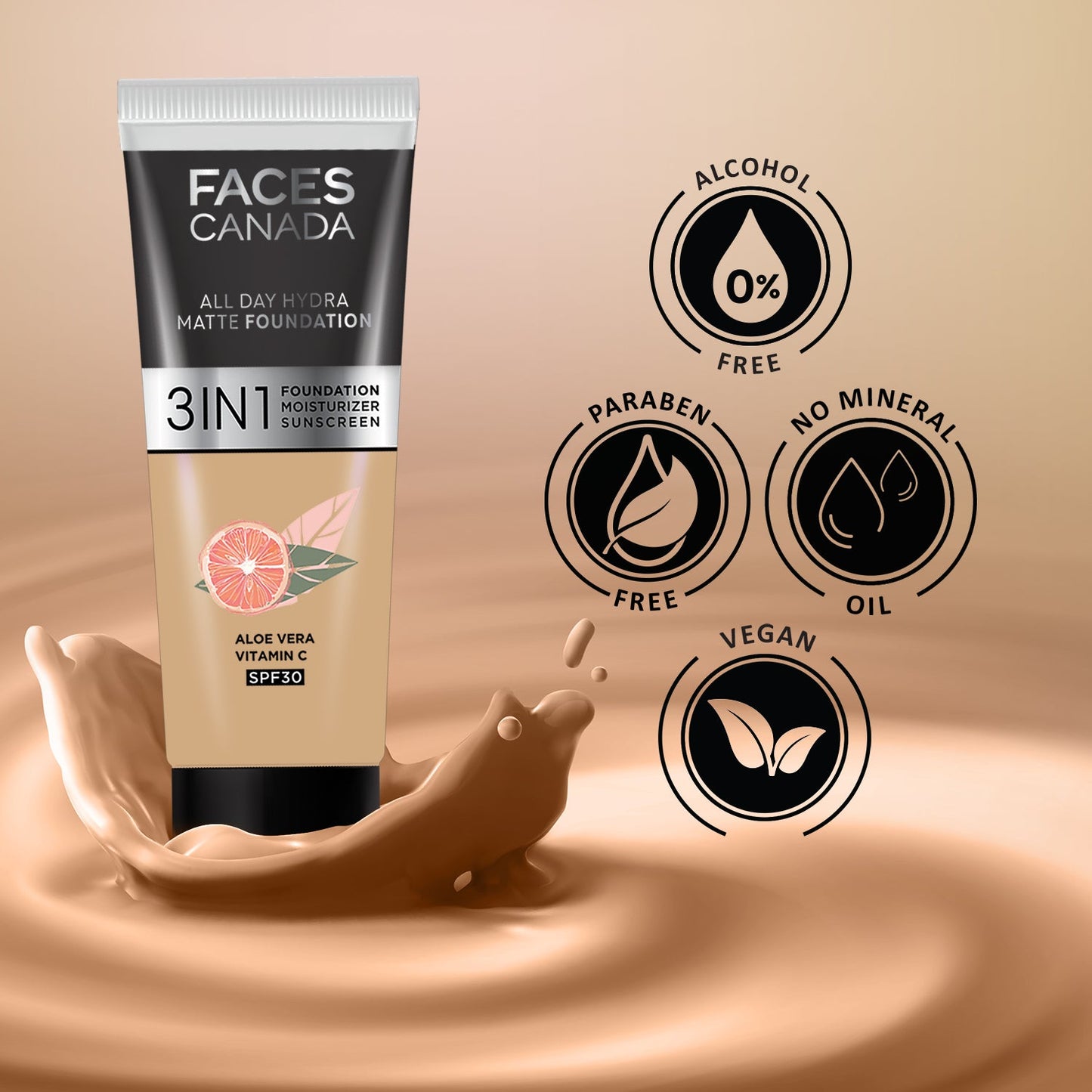 Faces Canada 3 in 1 All Day Hydra Matte Mini Foundation | 15 ml | iBellaa