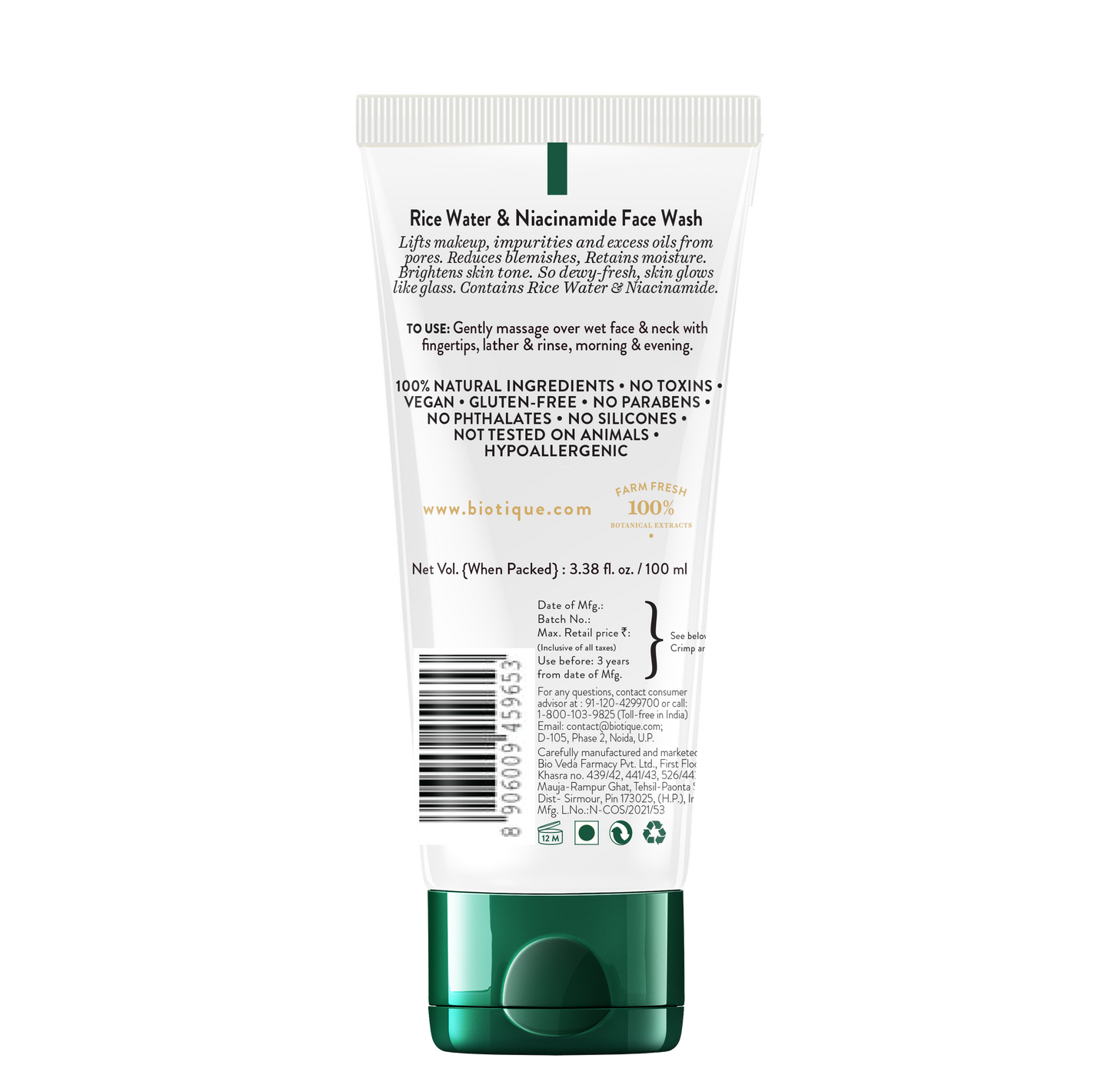 Biotique Rice Water & Niacinamide Gel Face Wash 100ml | iBellaa