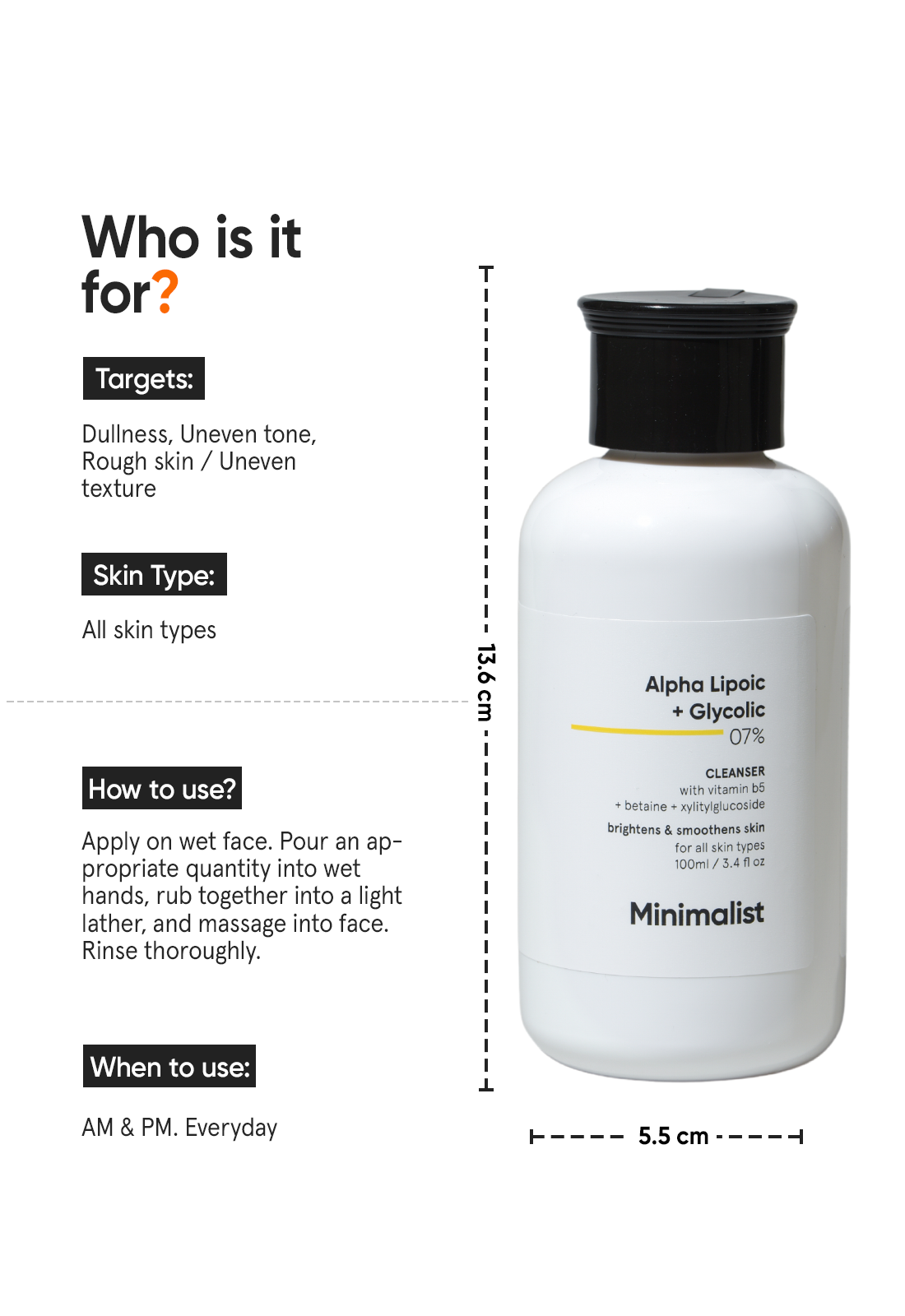 Minimalist Alpha Lipoic + Glycolic 7% Cleanser | 100 ml | iBellaa