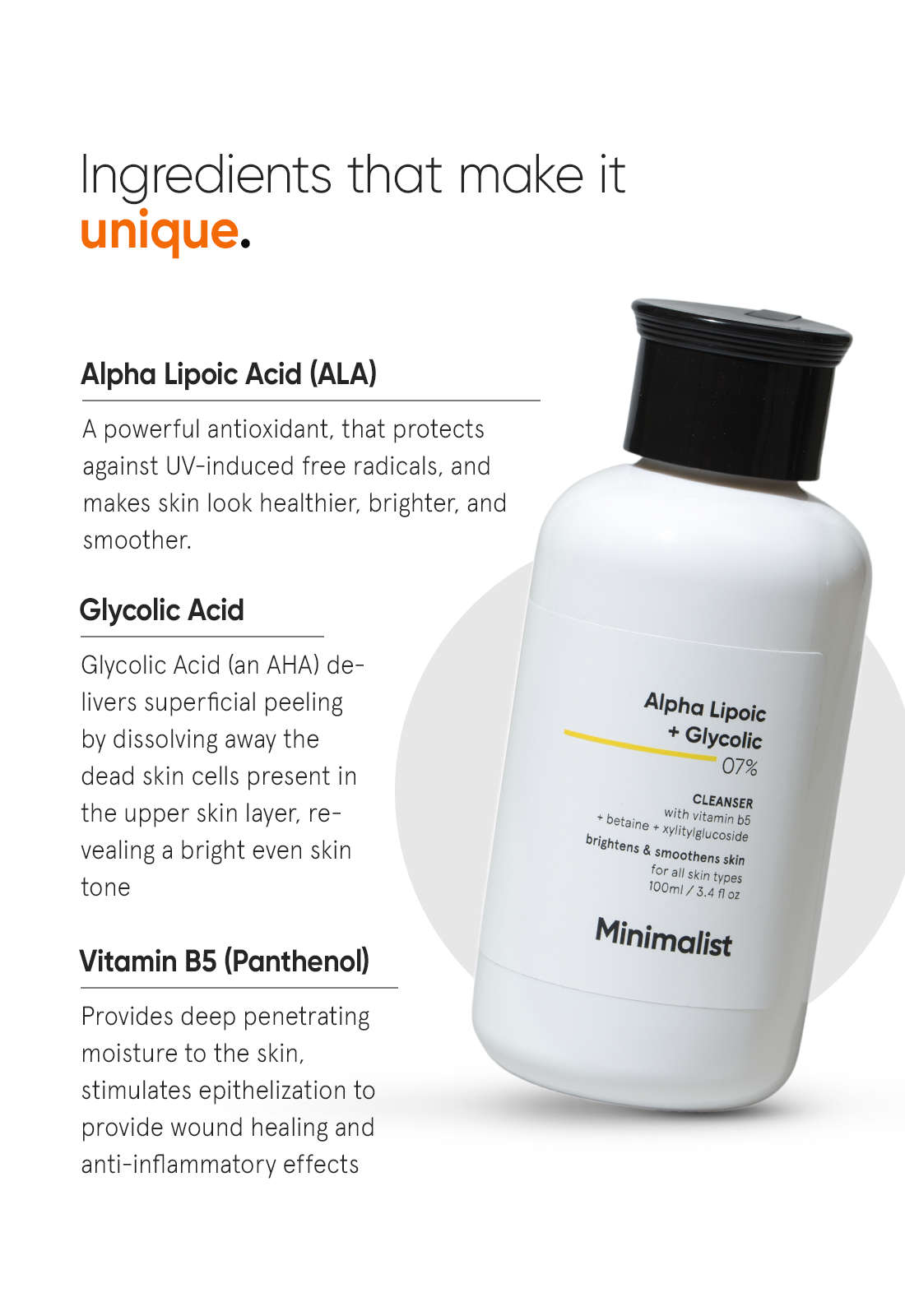 Minimalist Alpha Lipoic + Glycolic 7% Cleanser | 100 ml | iBellaa