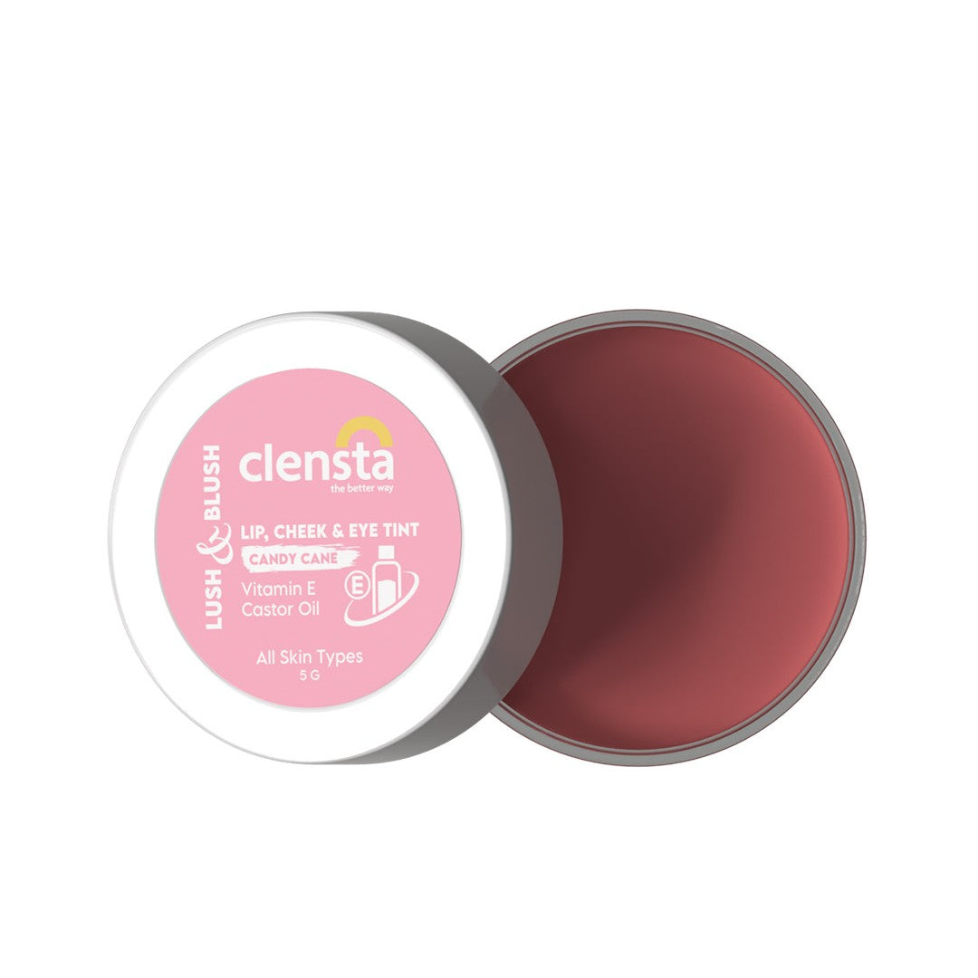 Clensta Lush & Blush Lip, Cheek & Eye Tint Candy Cane 02 With Vitamin E & Castor Oil | 5 g | iBellaa