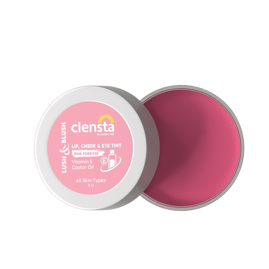 Clensta Lush & Blush Lip, Cheek & Eye Tint 03 Pink Forever With Vitamin E & Castor Oil | 5 g | iBellaa