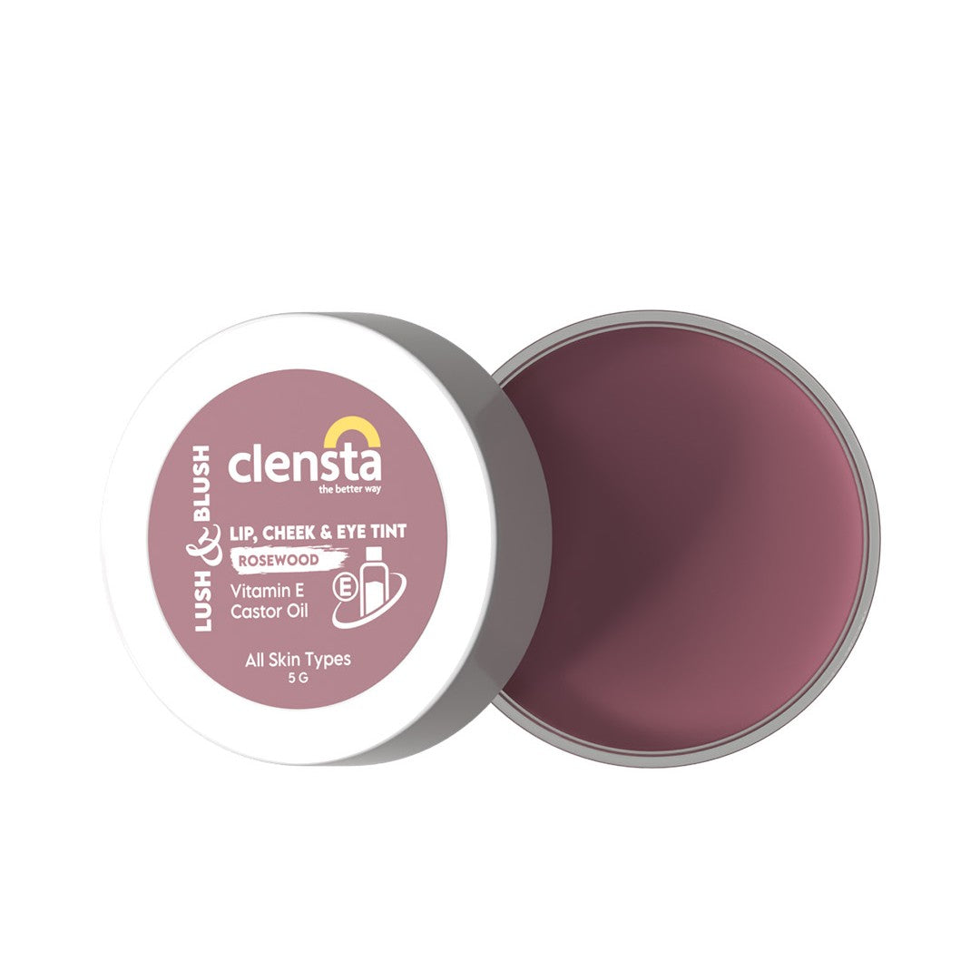 Clensta Lush & Blush Lip, Cheek & Eye 04 Tint Rosewood With Vitamin E & Castor Oil | 5 g | iBellaa