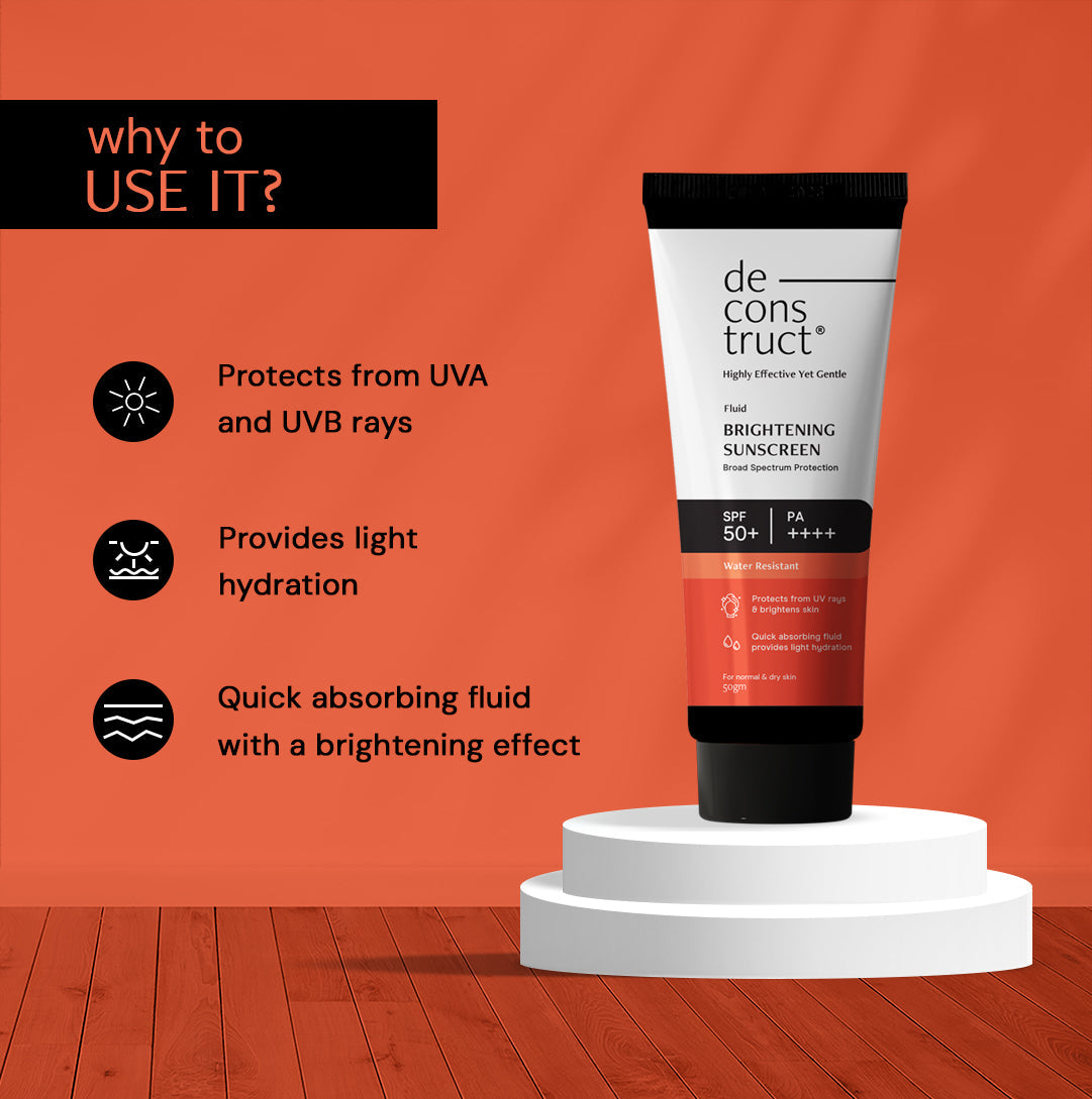 Deconstruct Fluid Brightening Sunscreen with SPF 50+ - Prevents Tanning | 50 g | iBellaa