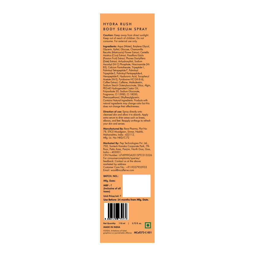 mCaffeine Hydra Rush Body Serum Spray - Tropical Splash 110ml | iBella