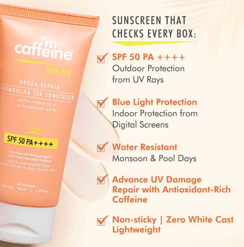 mCaffeine Hydra Repair Kombucha Tea Sunscreen SPF 50 PA++++ (50ml) | iBellaa