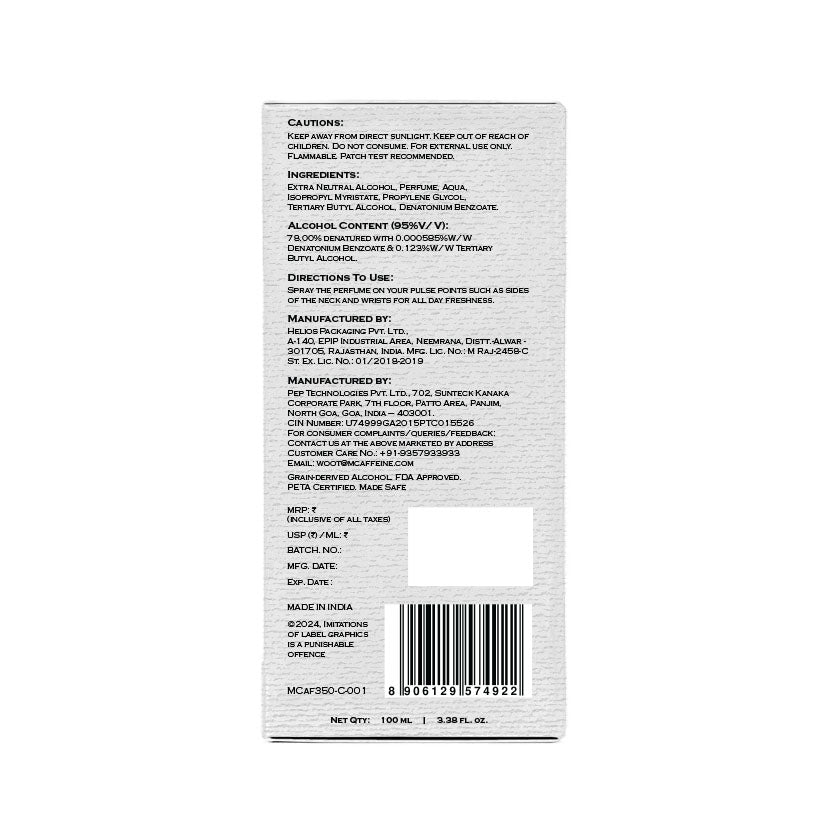 mcaffeine Fierce Perfume for Men - Citrusy Scent - 100ml | iBellaa