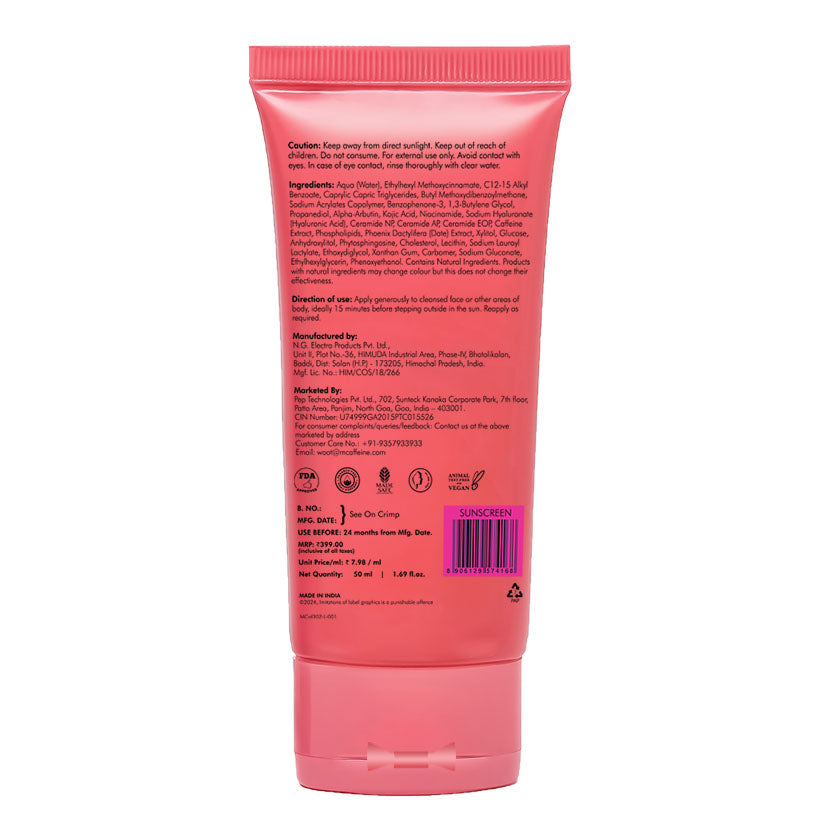 mCaffeine Brightening Sunscreen SPF 50 PA++++ | 50 ml | iBellaa
