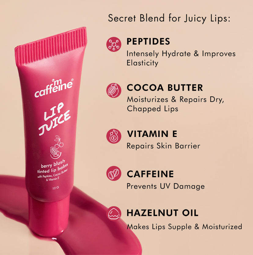 mCaffeine Lip Juice Tinted Lip Balm - Berry Blush - 10g | iBellaa