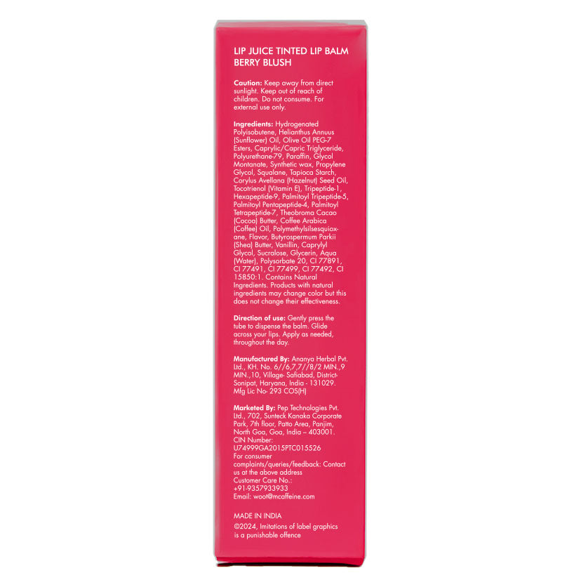 mCaffeine Lip Juice Tinted Lip Balm - Berry Blush - 10g | iBellaa