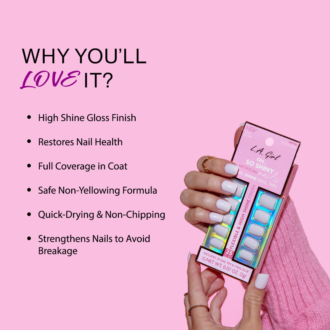 L.A. GIRL Oh So Shiny Nail Tips - Cloud Nine | 25 Pc Kit | iBellaa