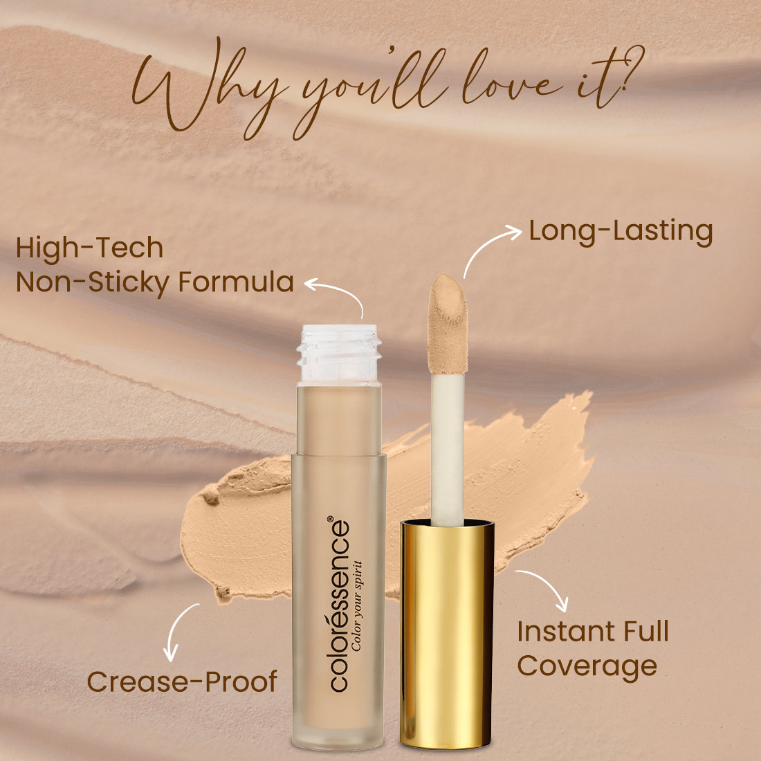 Coloressence Total Conceal Max Coverage Liquid Concealer - Lightweight & Long Lasting | 3.5 ml | iBellaa