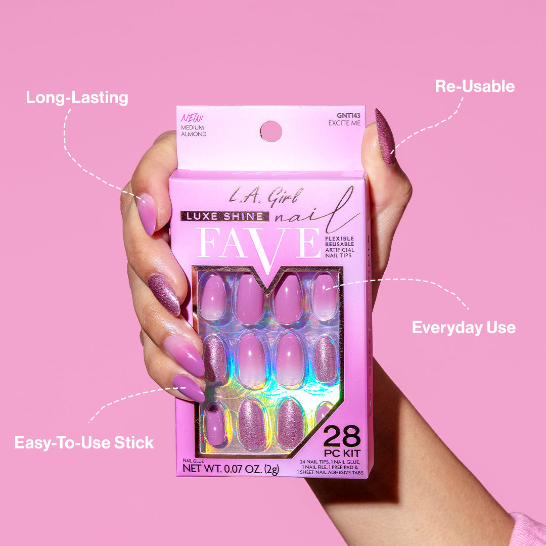 L.A GIRL Luxe Shine Nail Fave Artificial Nail Tips-Excite Me -28 Pc Kit | iBellaa